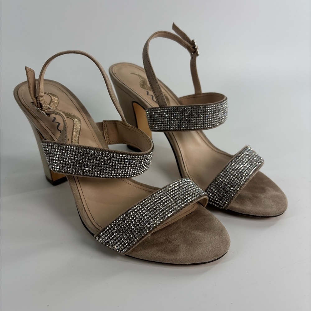 Nina rhinestone strappy heeled sandals nude Size 8.5 special occasion wedding - Picture 4 of 12